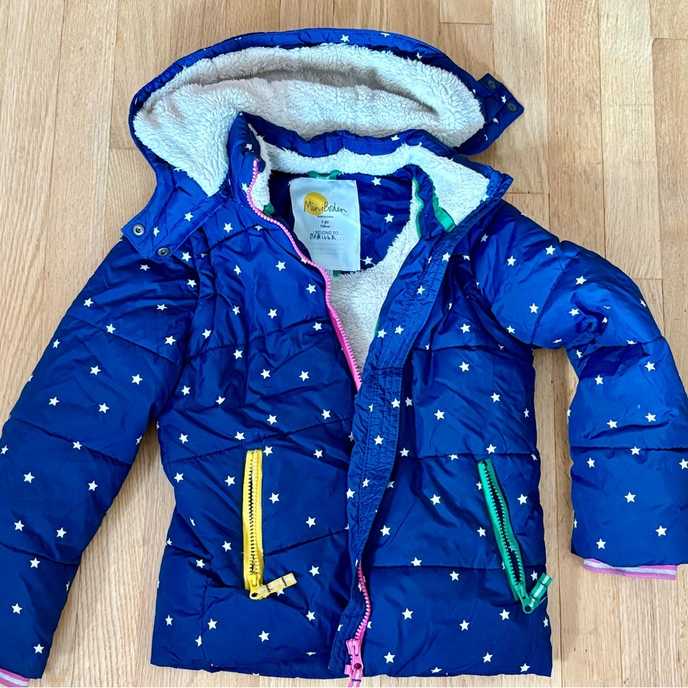 Mini Boden Blue Star Puffer Jacket